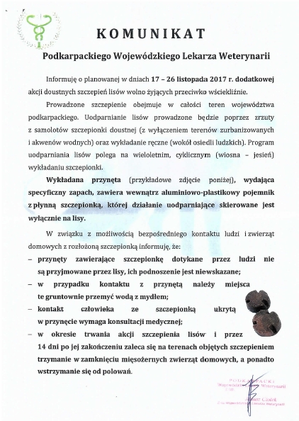 Uwaga - zbliża się szczepienie lisów!