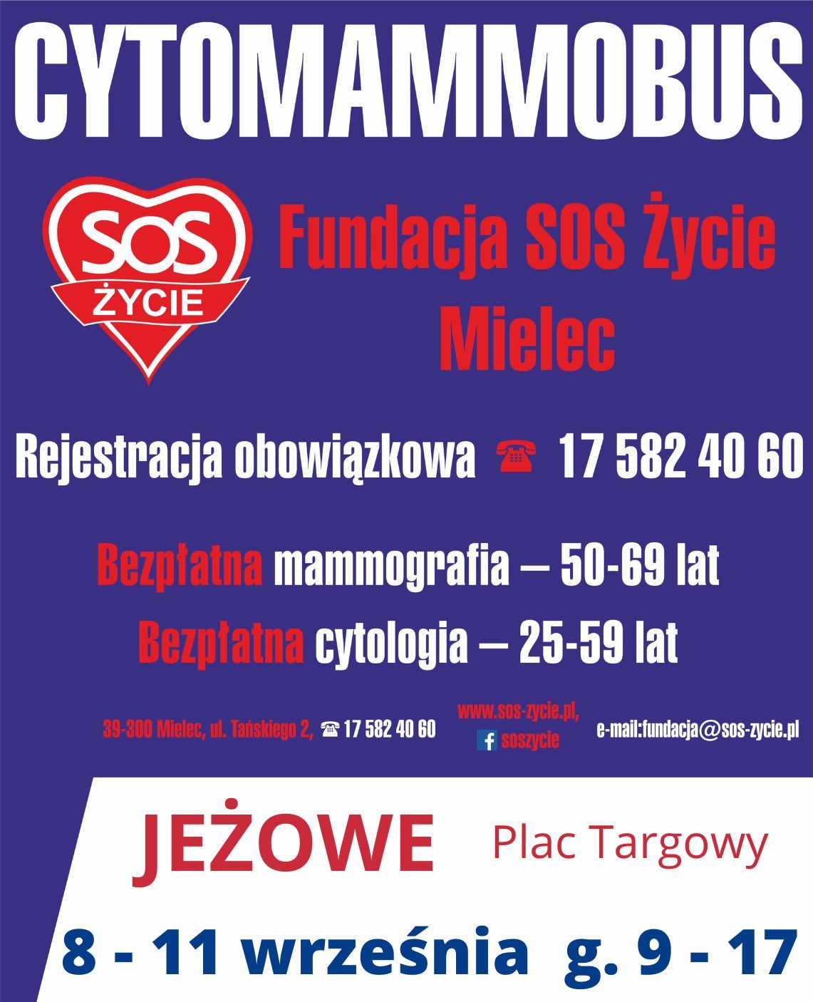 Masz 25 lat – wykonaj cytologię! Masz 50 lat – wykonaj mammografię! Cytomammobus Fundacji SOS Życie w Jeżowem 