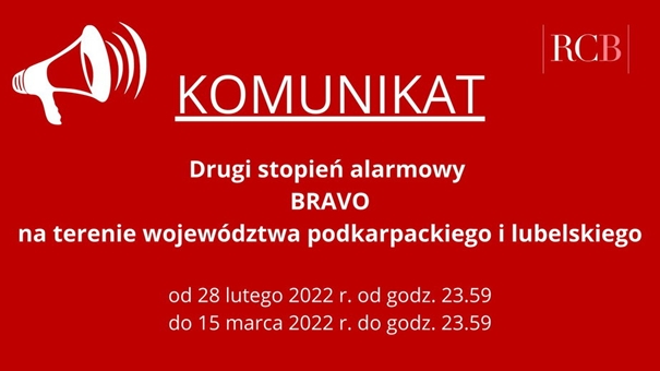 Drugi stopień alarmowy BRAVO na terenie woj. podkarpackiego 
