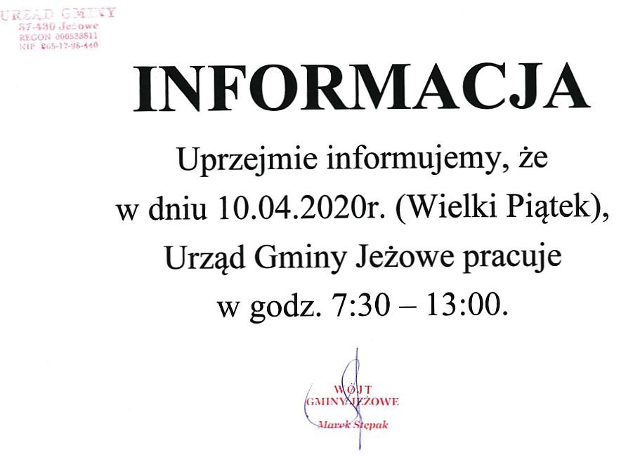 W piątek urząd czynny krócej 