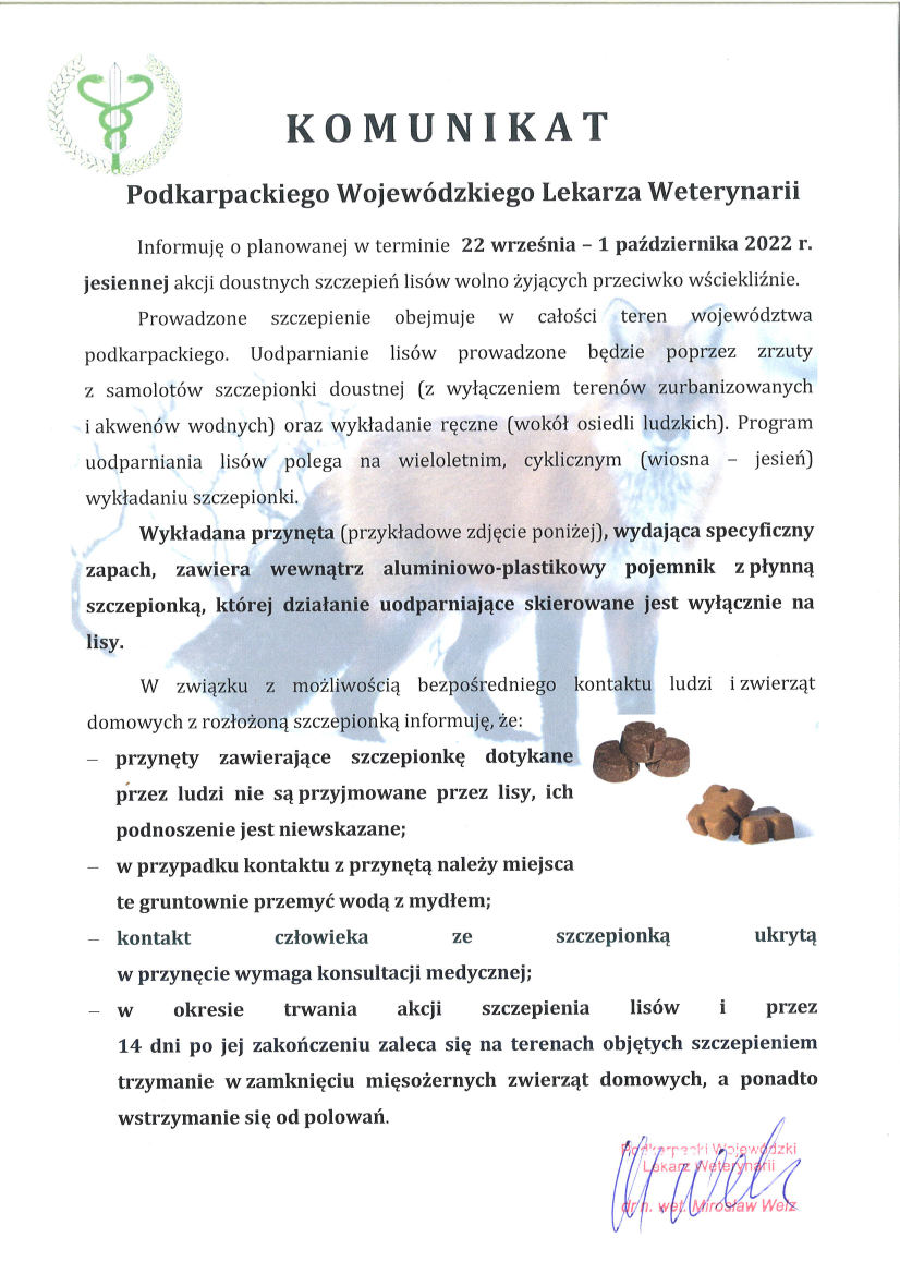 Komunikat Podkarpackiego Wojewódzkiego Lekarza Weterynarii 