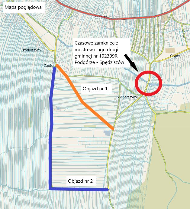 Od wtorku czasowe zamknięcie mostu w ciągu drogi gminnej nr 102309R Podgórze – Spędziszów!