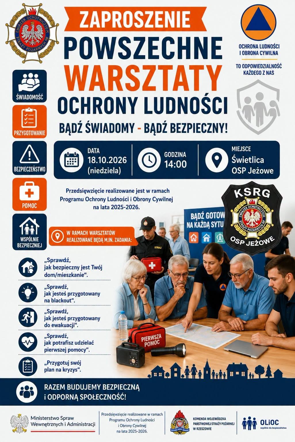 Zapraszamy na Powszechne Warsztaty Ochrony Ludności w Gminie Jeżowe!