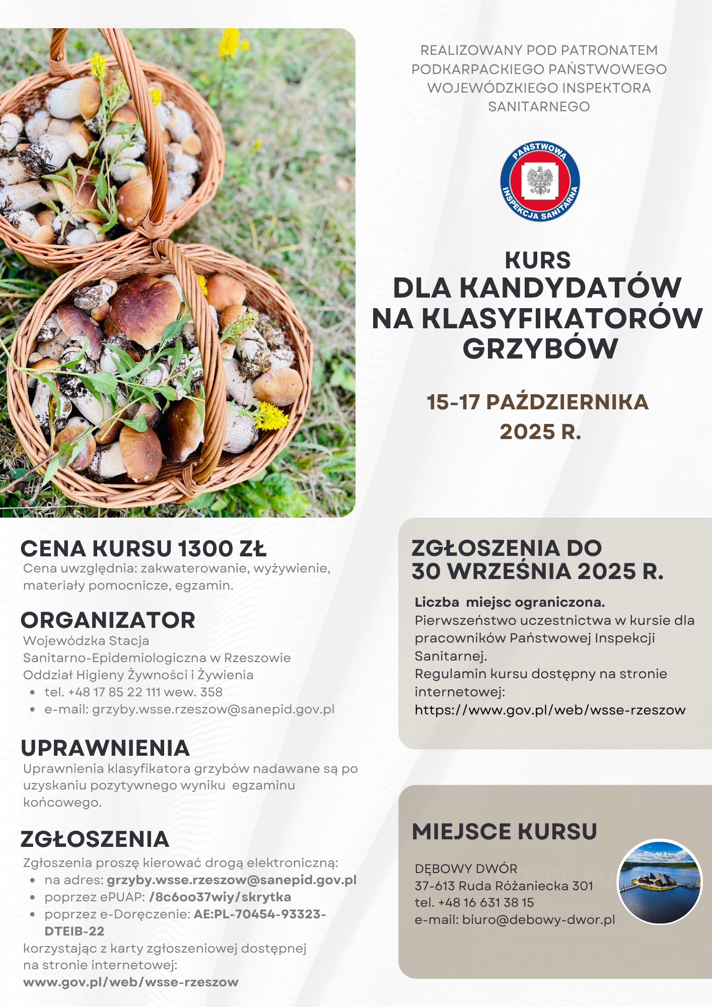  Kurs dla kandydatów na klasyfikatorów grzybów