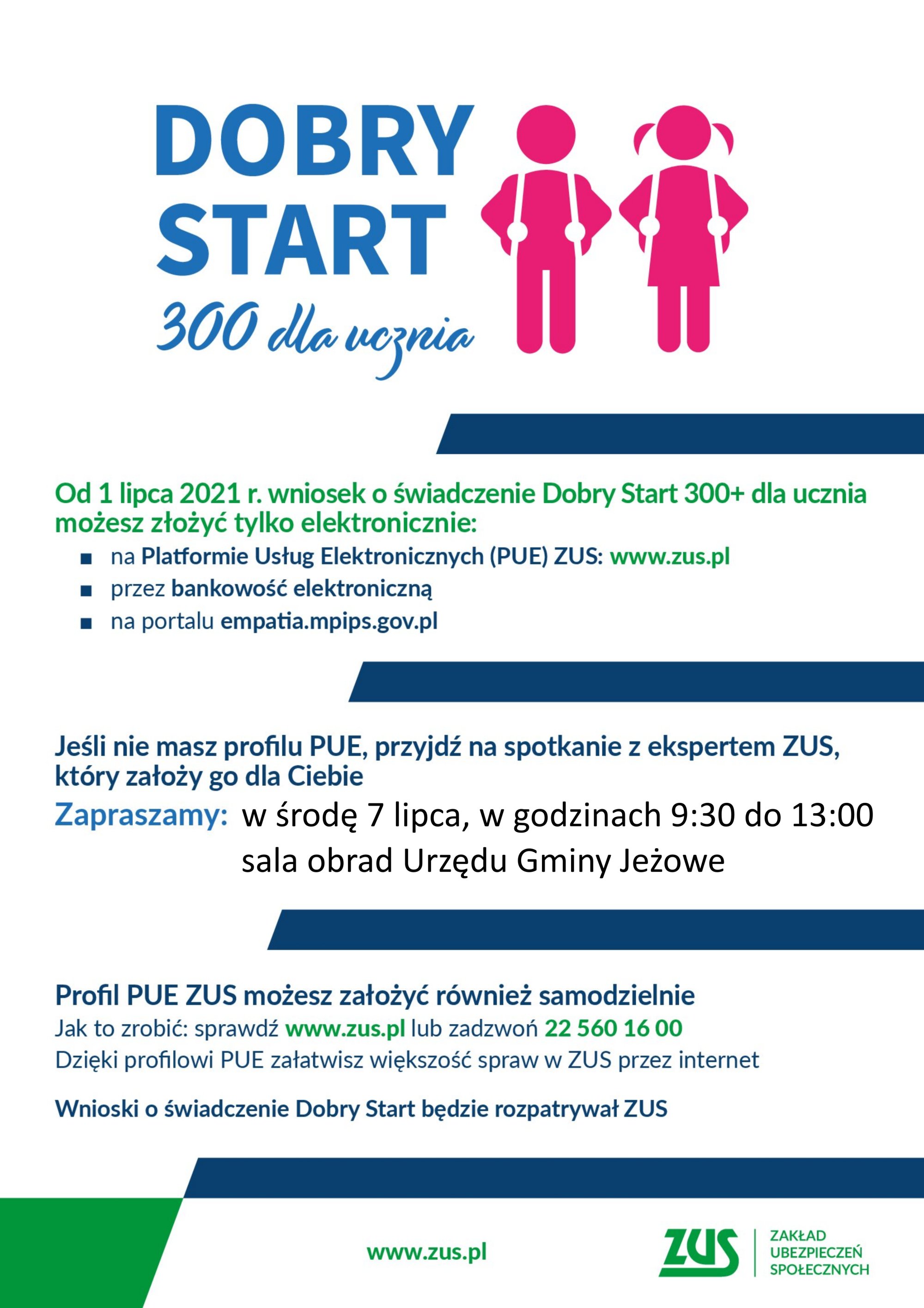  DOBRY START 300 dla ucznia - spotkanie z ekspertem ZUS w Urzędzie Gminy Jeżowe