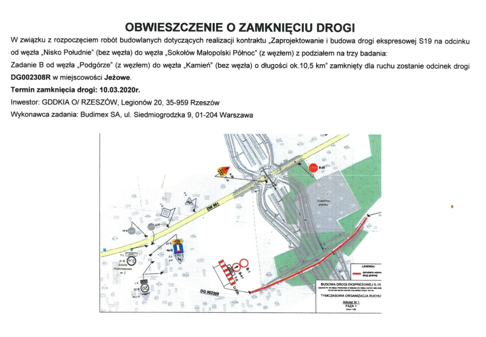 Obwieszczenie o zamknięciu drogi