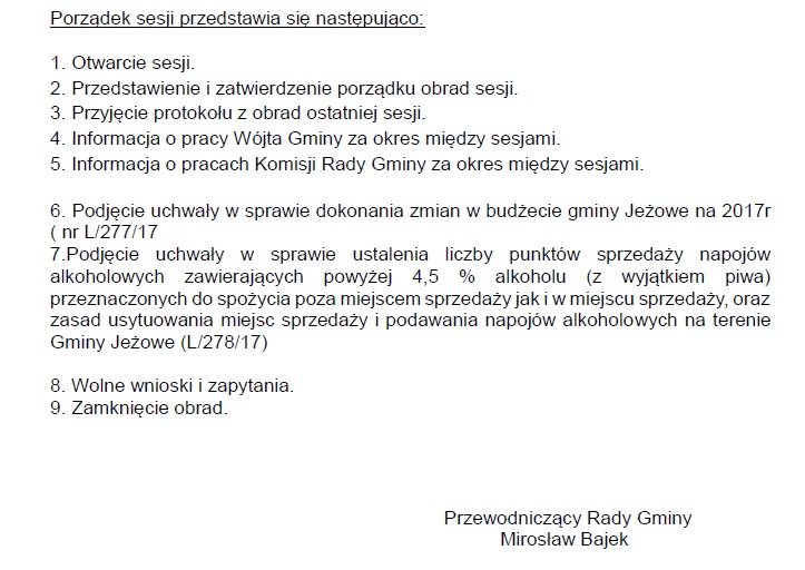 50 sesja Rady Gminy Jeżowe - zaproszenie