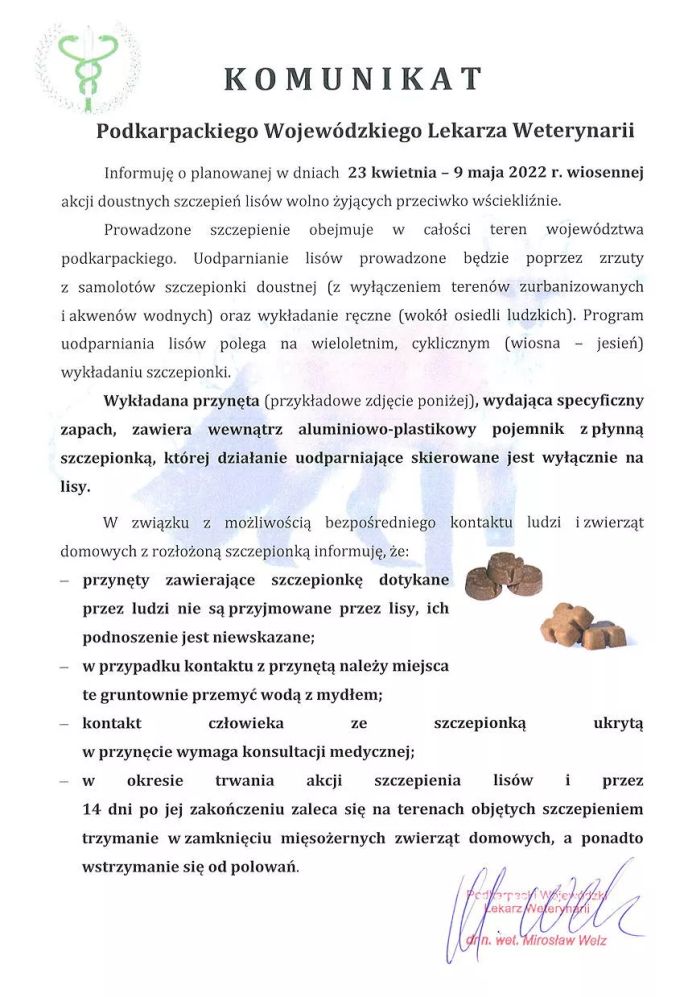 Komunikat Podkarpackiego Wojewódzkiego Lekarza Weterynarii 