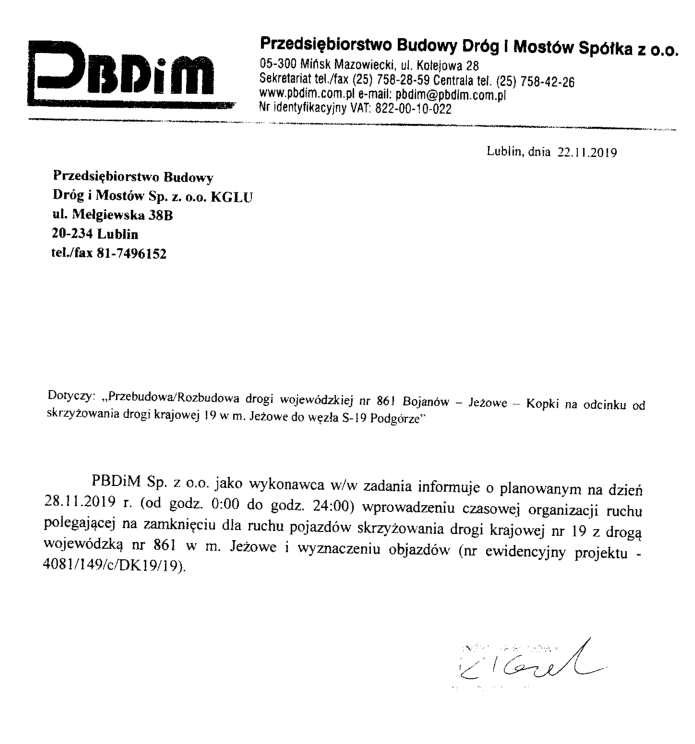 Zamknięcie skrzyżowania na drodze krajowej nr 19 w Jeżowem 