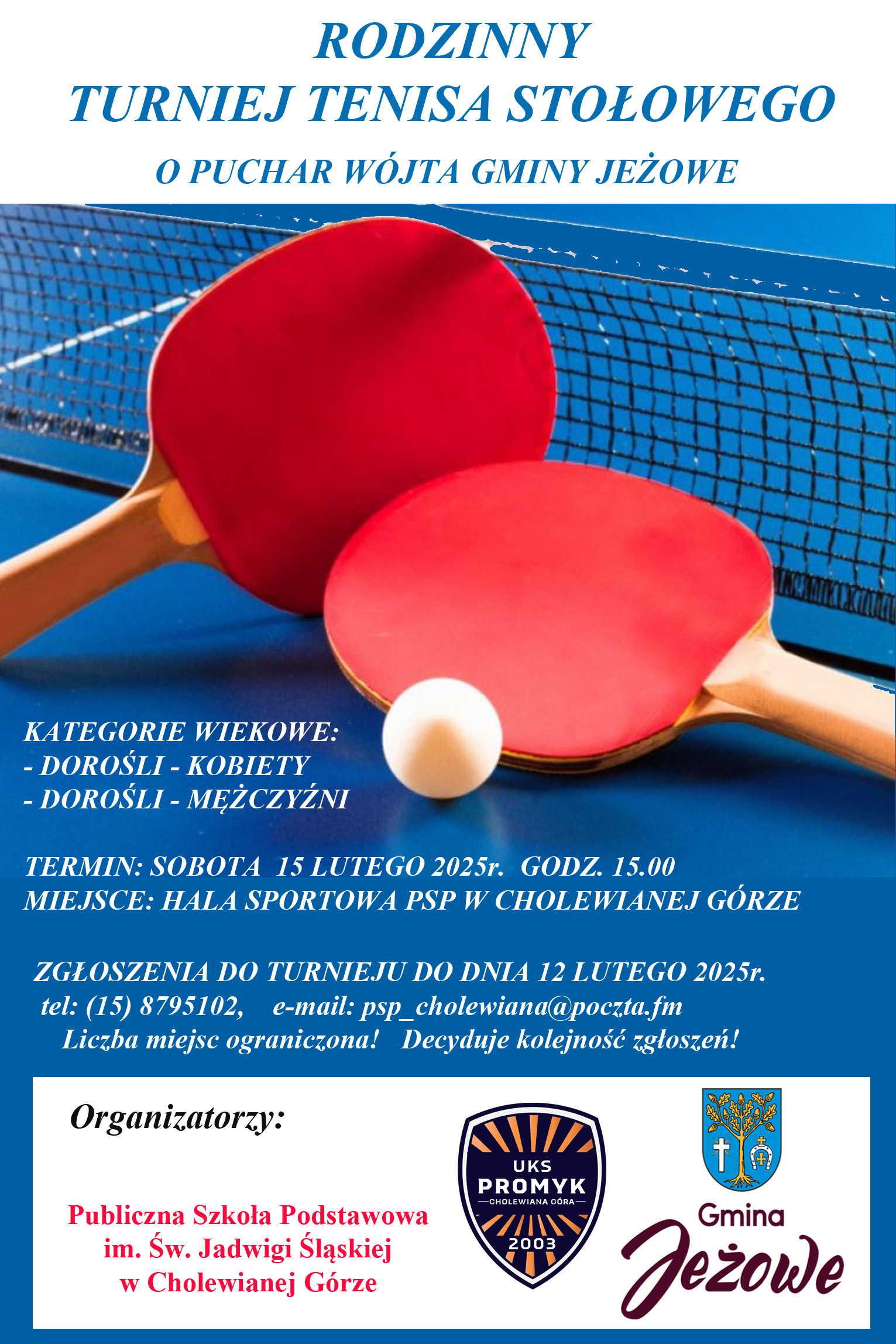 Zapisy na Turniej Tenisa Stołowego o Puchar Wójta Gminy Jeżowe!
