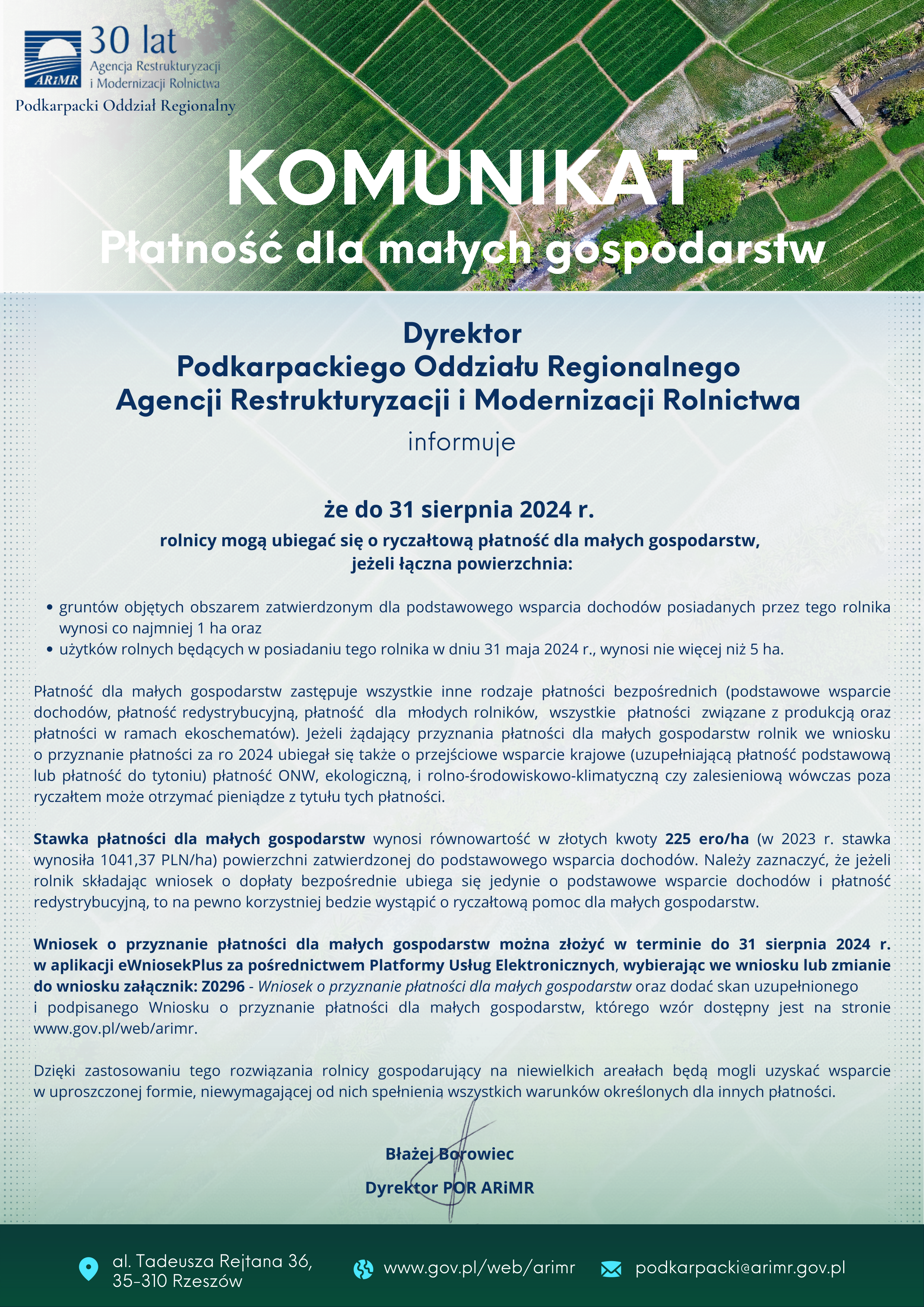 Przypomnienie - płatność dla małych gospodarstw